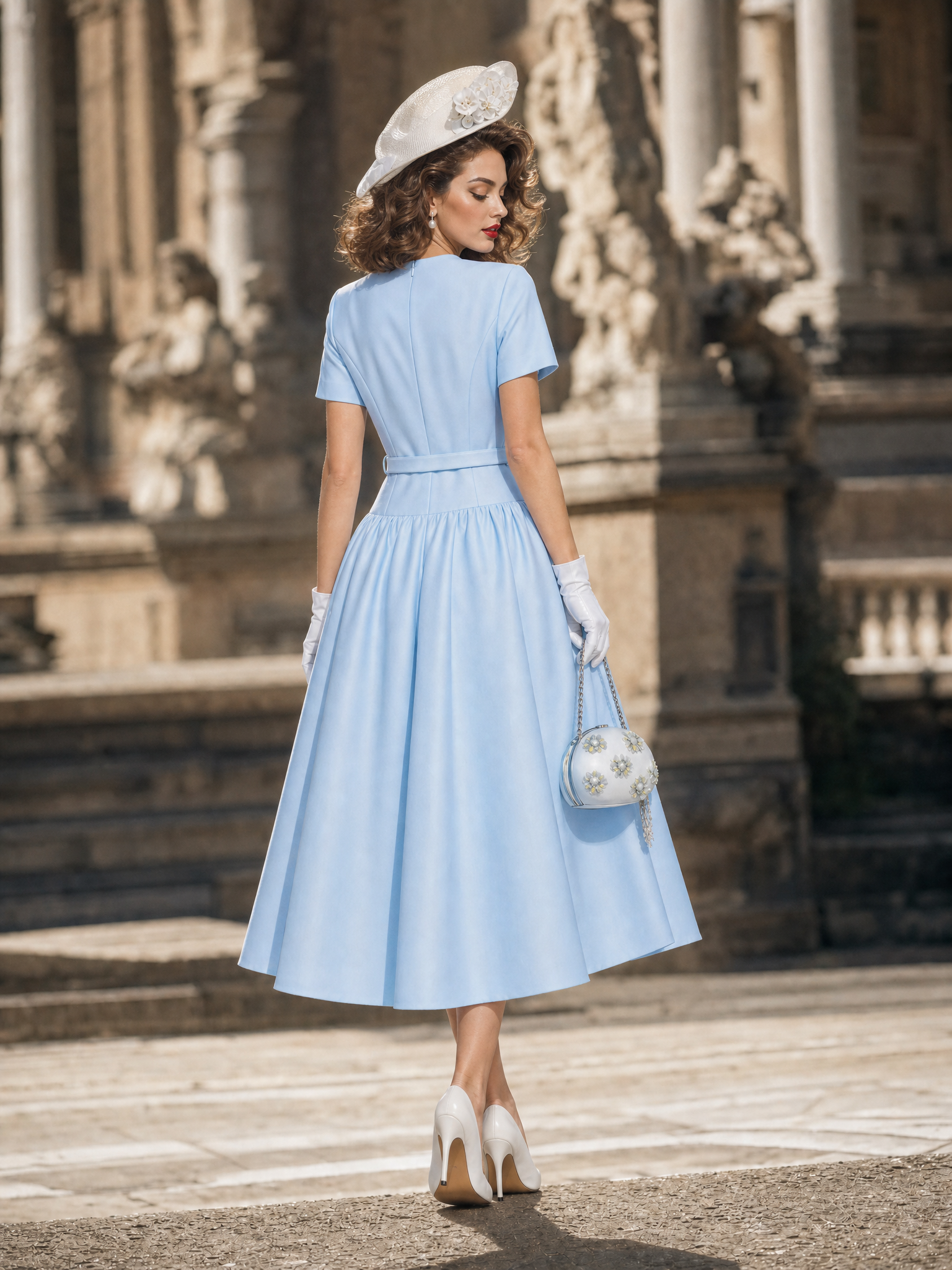 Vintage Double Breasted Satin Swing Midi Dress