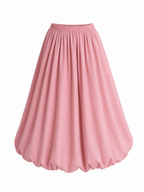 Vintage High Waist Pleated Bubble Hem Swing Midi Skirt