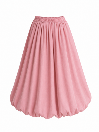 Vintage High Waist Pleated Bubble Hem Swing Midi Skirt