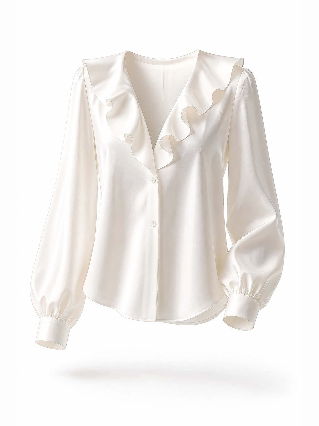 French Ruffle V Neck Long Sleeve Blouse