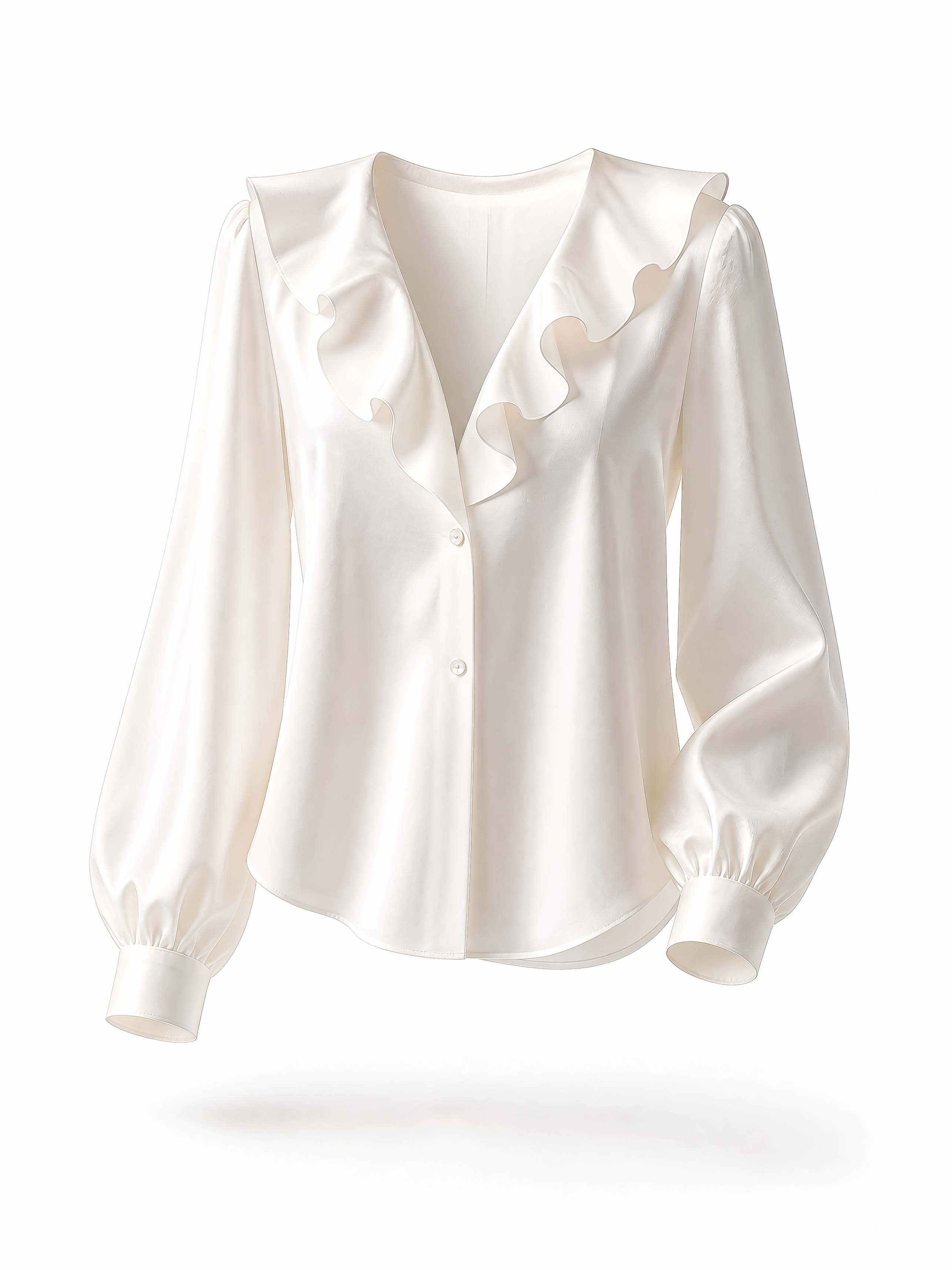 French Ruffle V Neck Long Sleeve Blouse