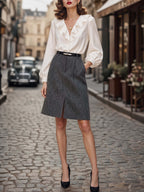 Vintage Front Slit Suit Midi Skirt