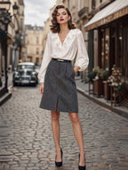 Vintage Front Slit Suit Midi Skirt
