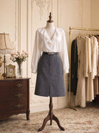 Vintage Front Slit Suit Midi Skirt