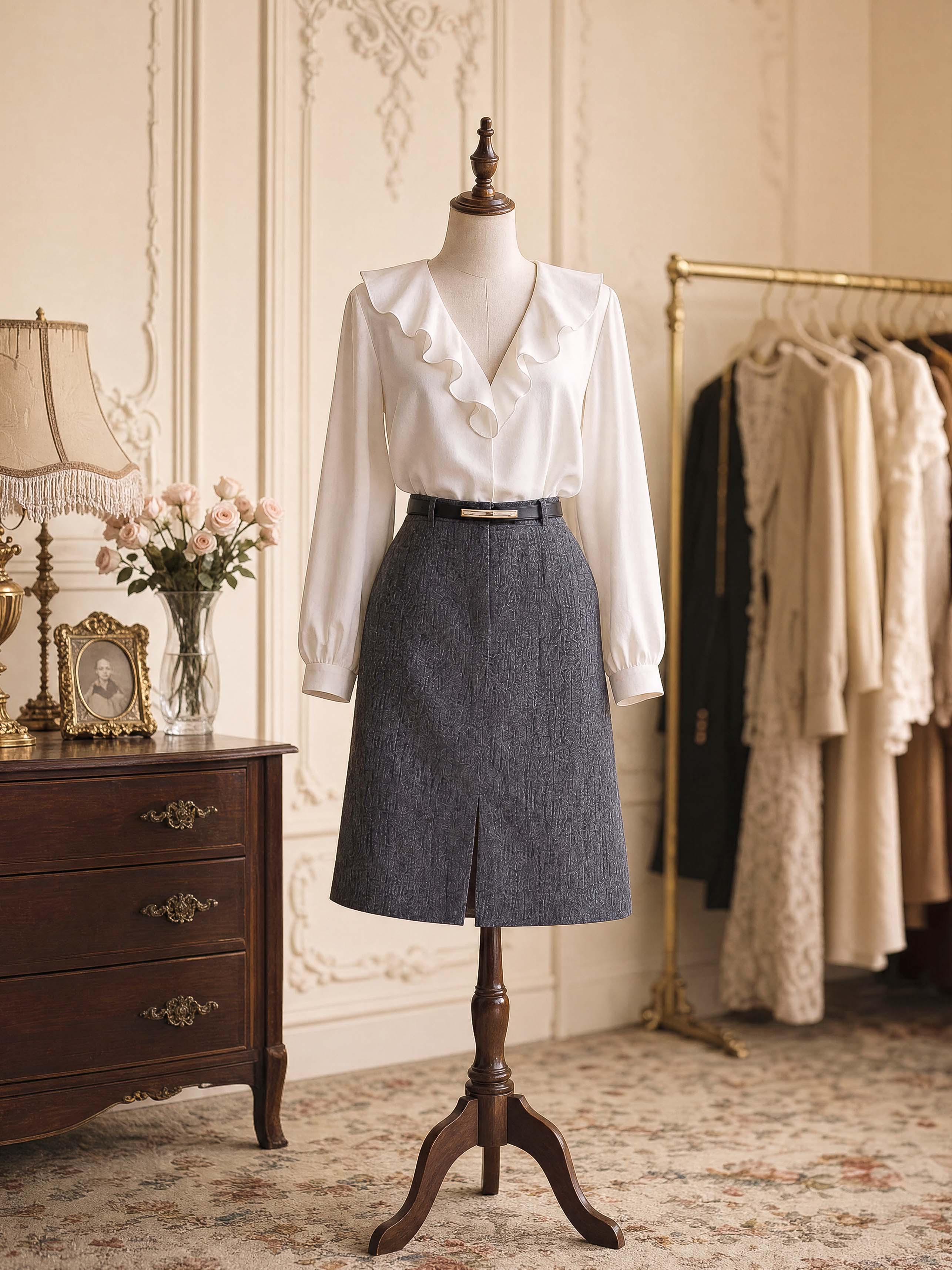 Vintage Front Slit Suit Midi Skirt