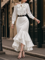 Vintage Off-shoulder Ruffled Fishtail Skirt Two-piece Set
