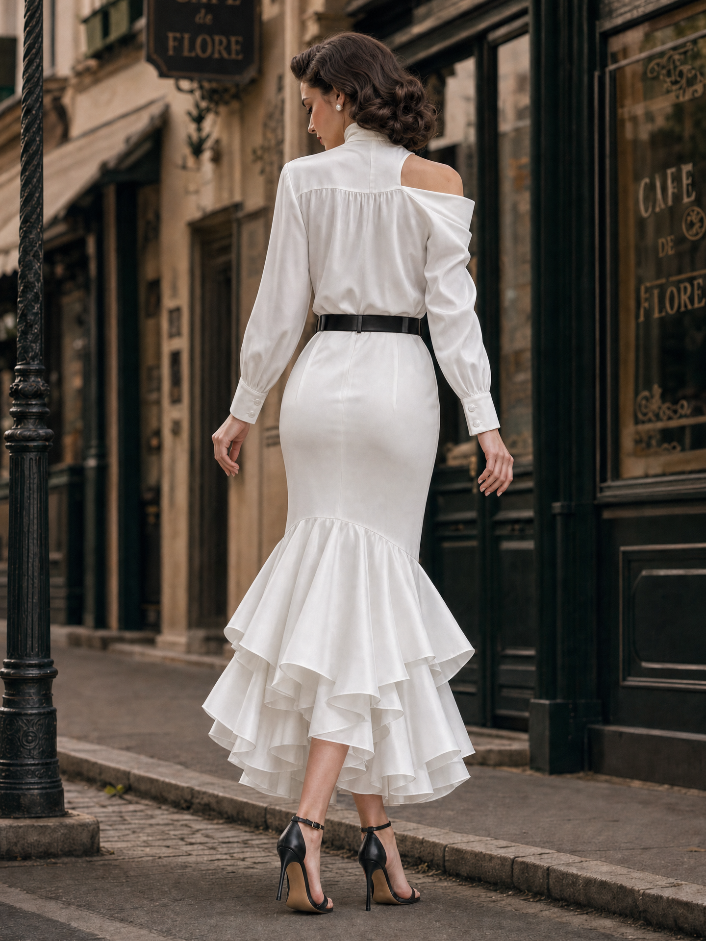 Vintage Off-shoulder Ruffled Fishtail Skirt Two-piece Set