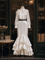 Vintage Off-shoulder Ruffled Fishtail Skirt Two-piece Set