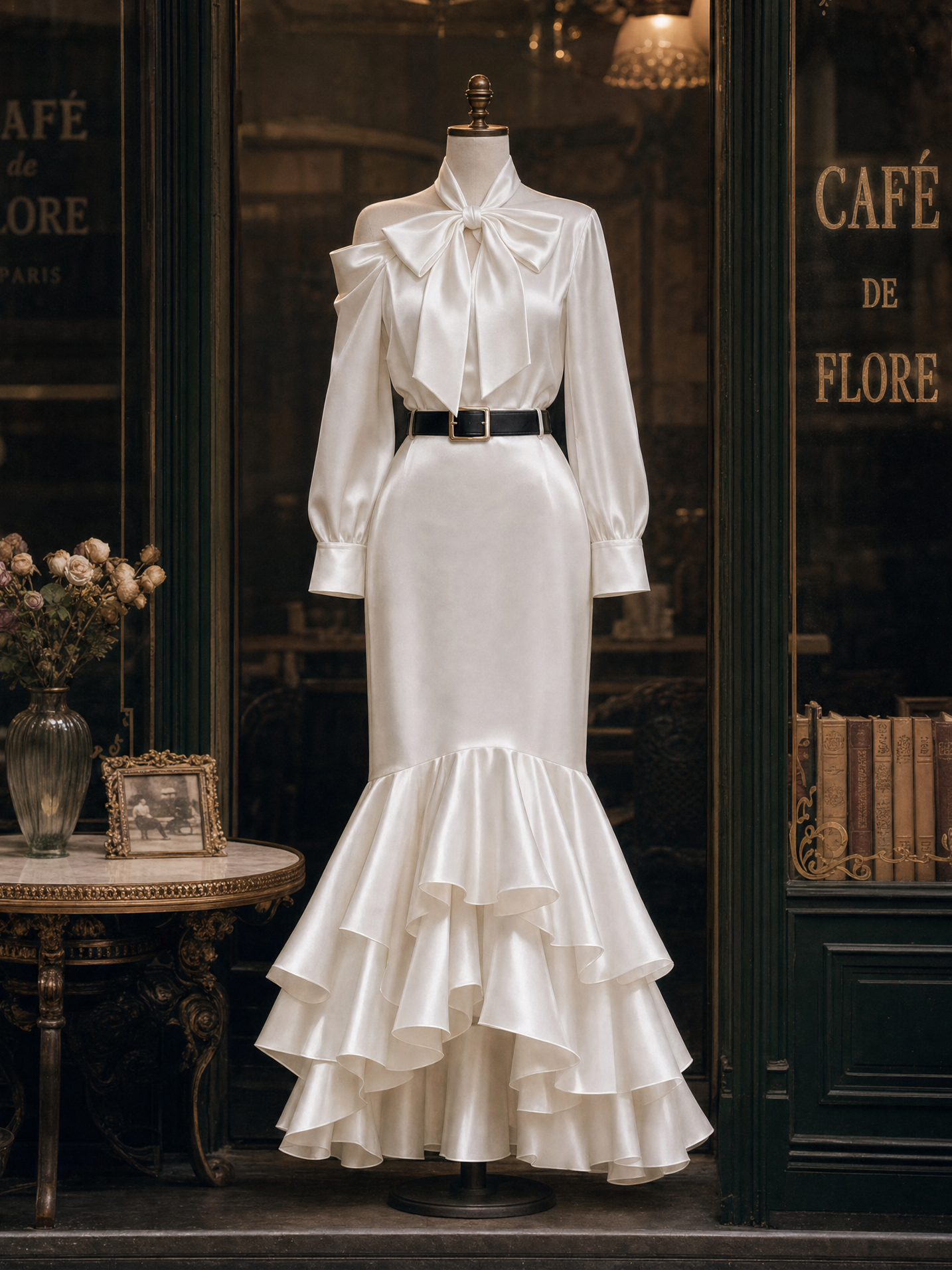 Vintage Off-shoulder Ruffled Fishtail Skirt Two-piece Set