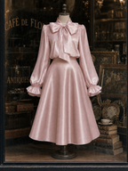 Vintage Satin Bow Ties Swing Skirt Two-piece Set