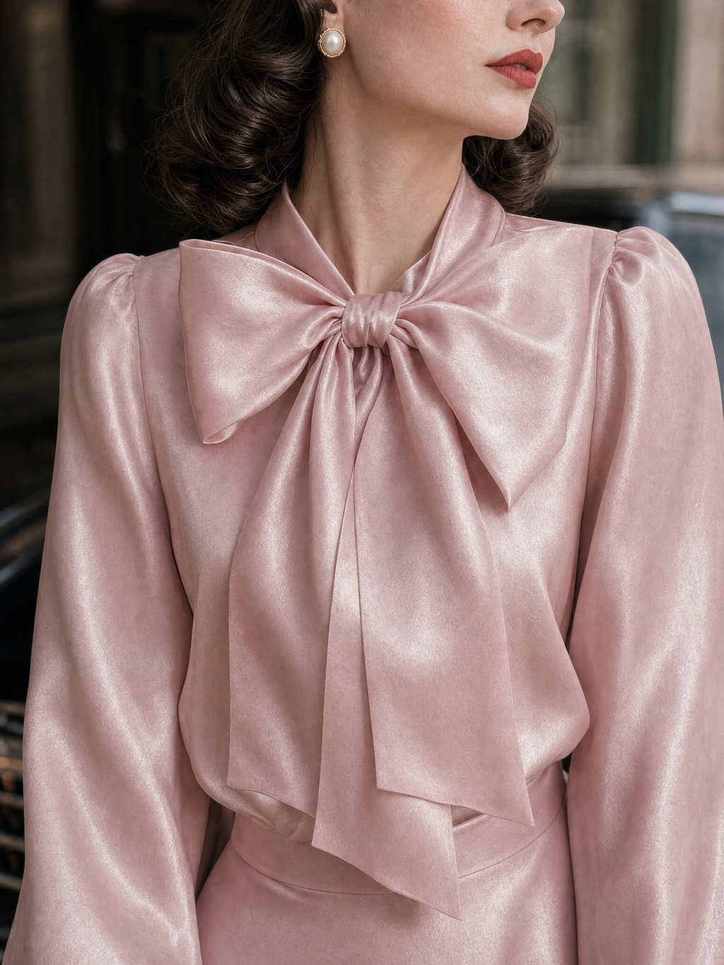 Vintage Satin Bow Ties Swing Skirt Two-piece Set