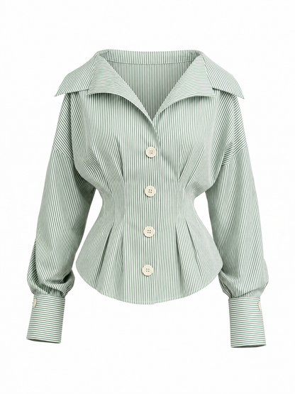 Vintage Slim-Fit Big Lapel Lantern Long Sleeve Shirt