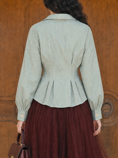 Vintage Slim-Fit Big Lapel Lantern Long Sleeve Shirt