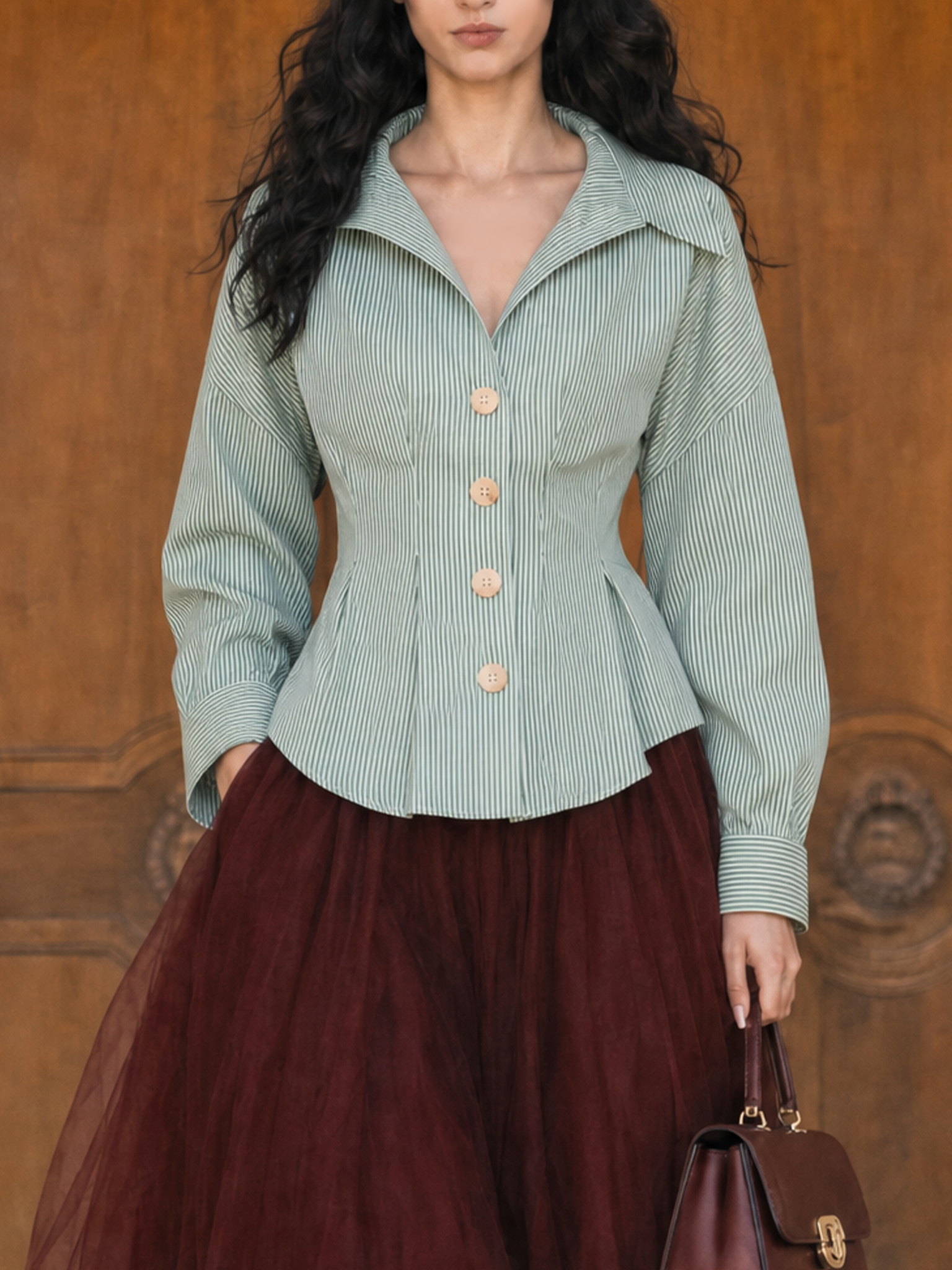 Vintage Slim-Fit Big Lapel Lantern Long Sleeve Shirt