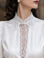 Vintage Lace Spliced Hollow-out Blouse