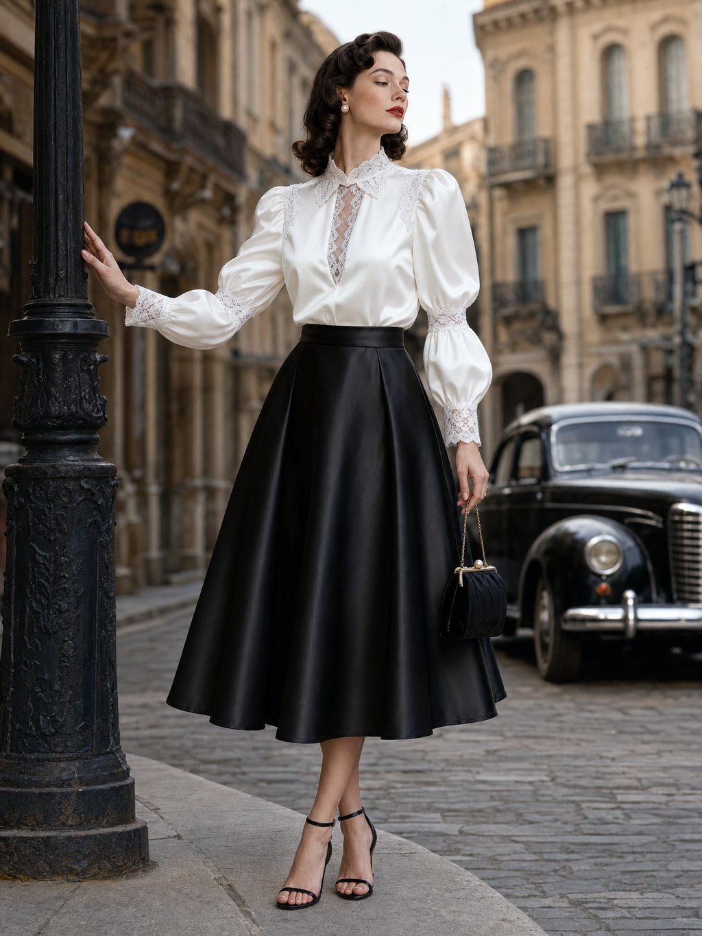Vintage Lace Spliced Hollow-out Blouse