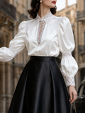 Vintage Lace Spliced Hollow-out Blouse