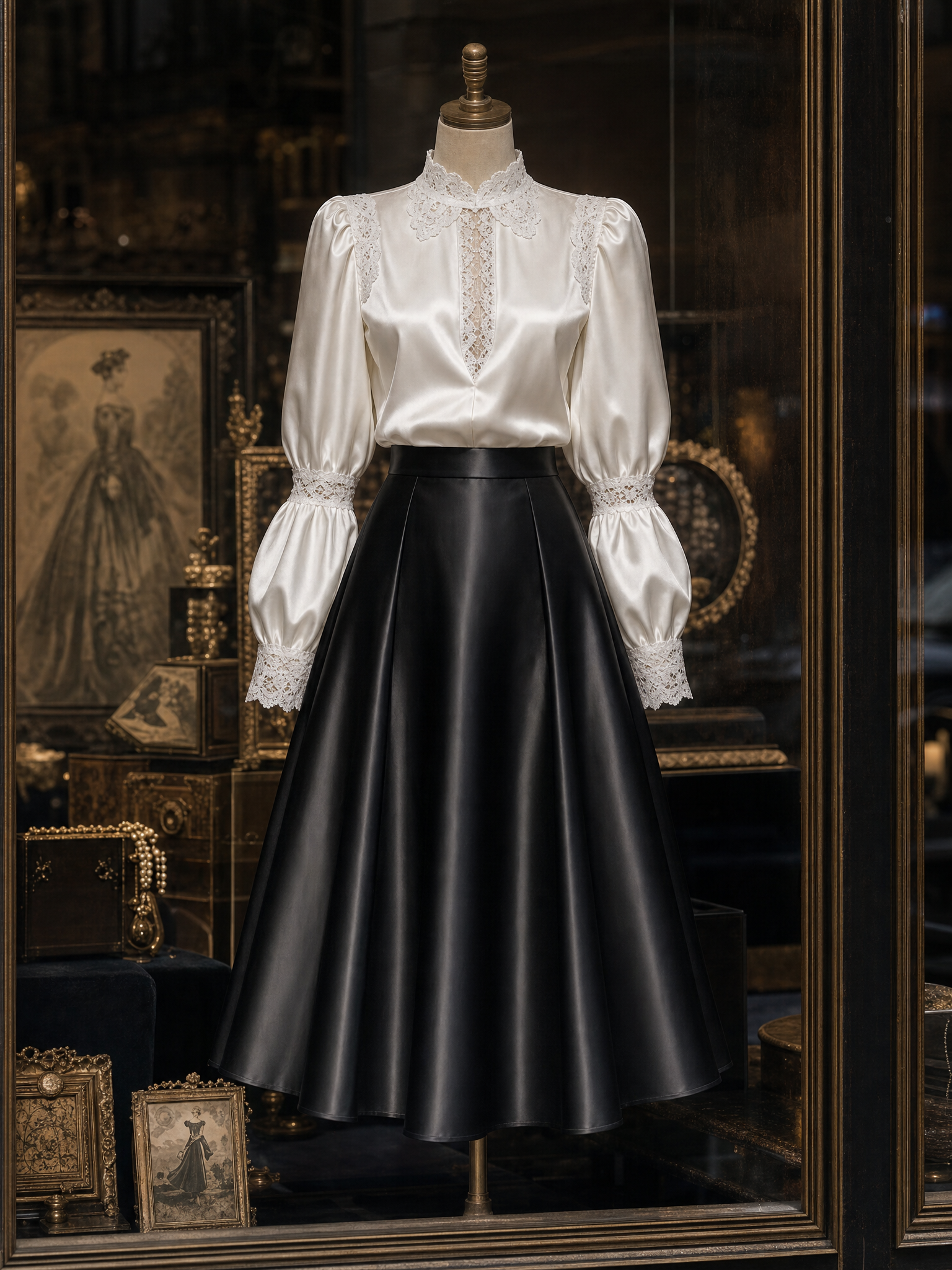 Vintage Lace Spliced Hollow-out Blouse