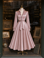 Vintage Ruffle Collar Bow Ties Swing Maxi Dress