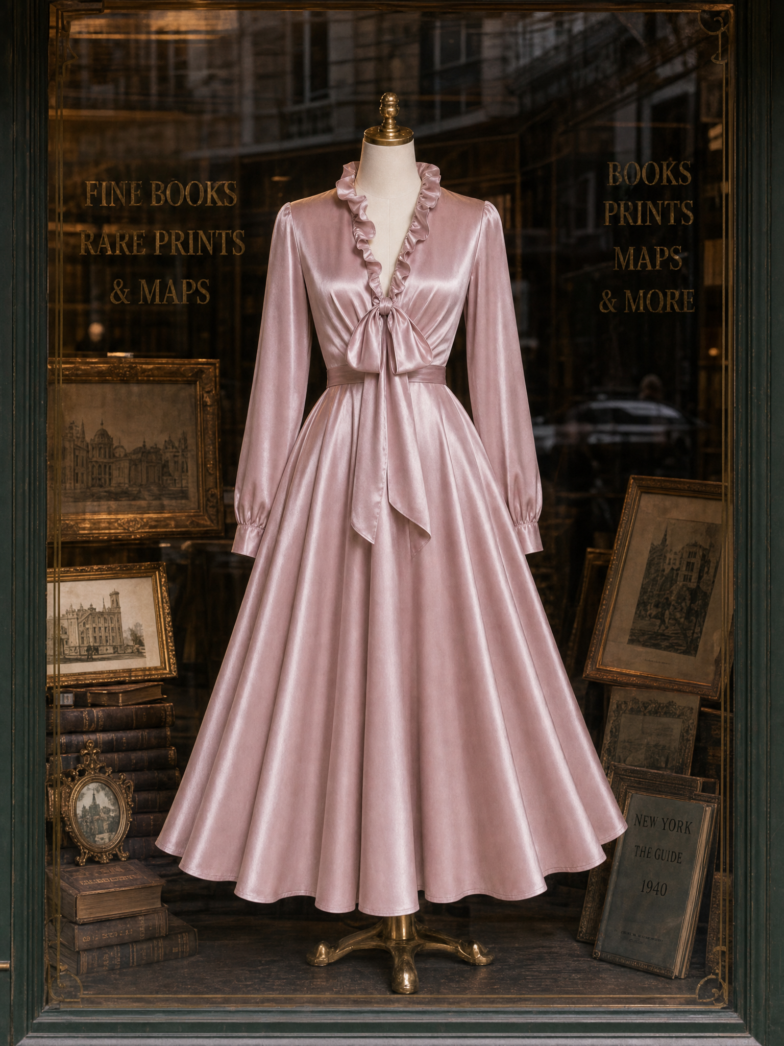 Vintage Ruffle Collar Bow Ties Swing Maxi Dress