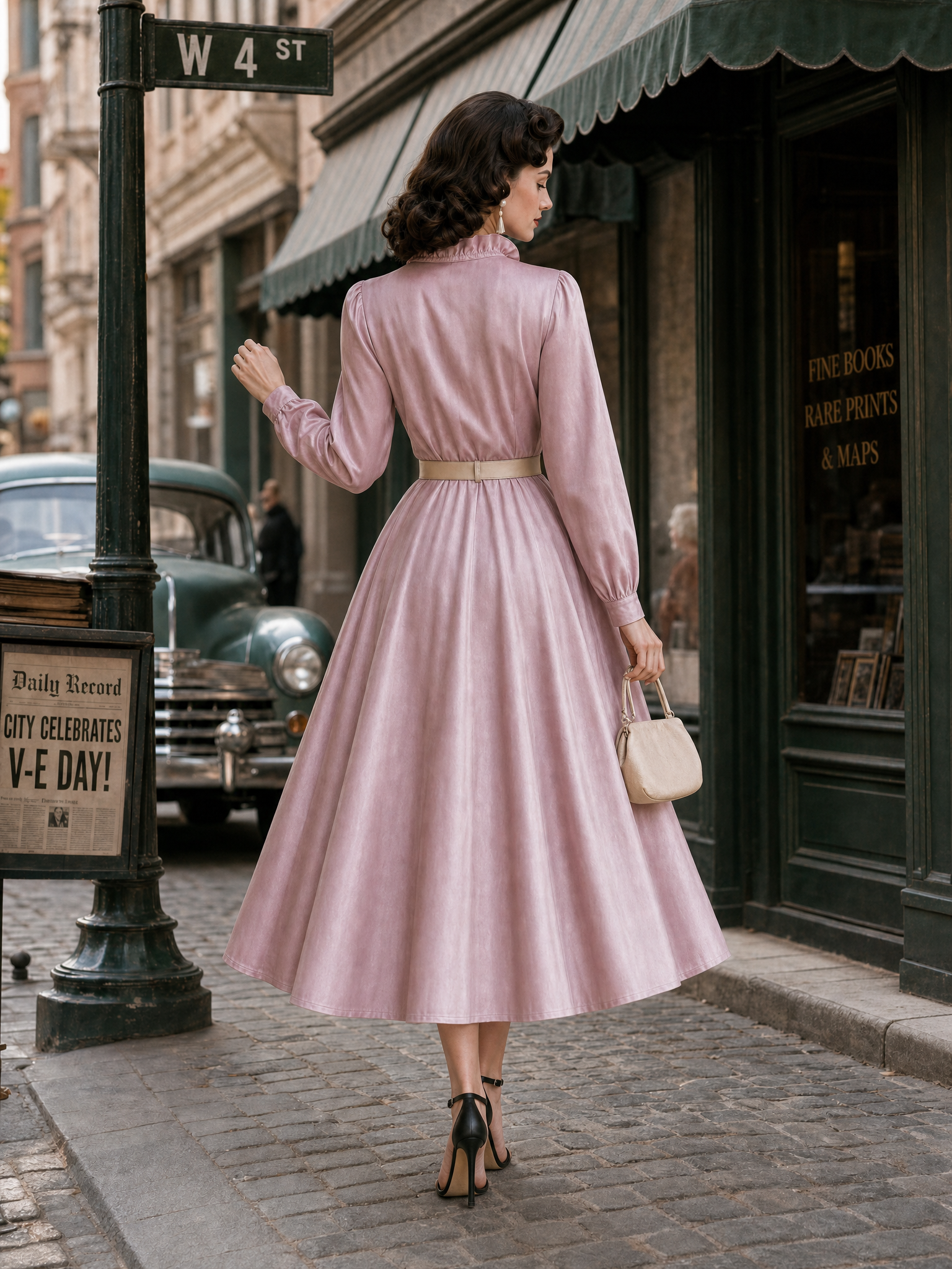 Vintage Ruffle Collar Bow Ties Swing Maxi Dress