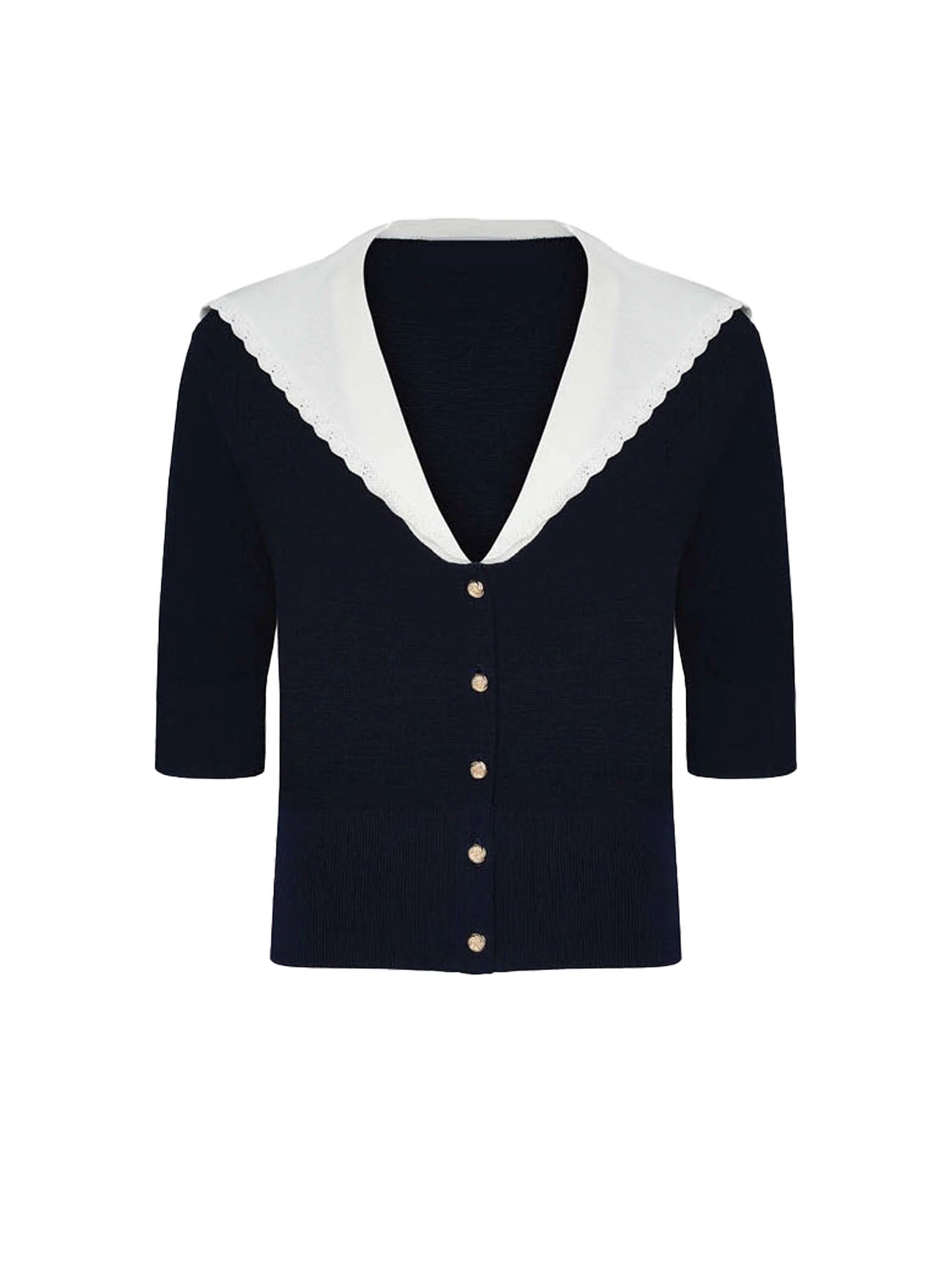 Vintage Sailor Collar Mid-sleeve Knit Top