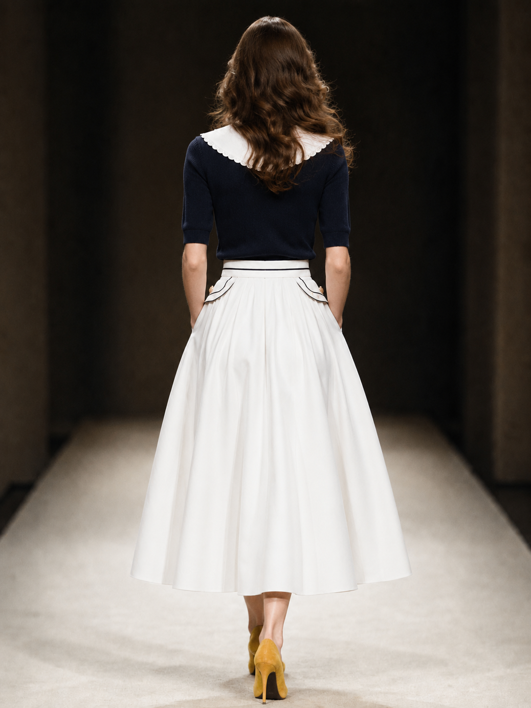 Vintage Sailor Collar Mid-sleeve Knit Top