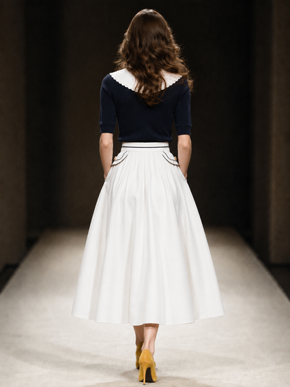 Vintage Sailor Collar Mid-sleeve Knit Top