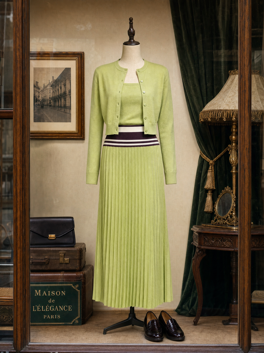Vintage Striped Knit Cami Dress And Cardigan Two Piece Set