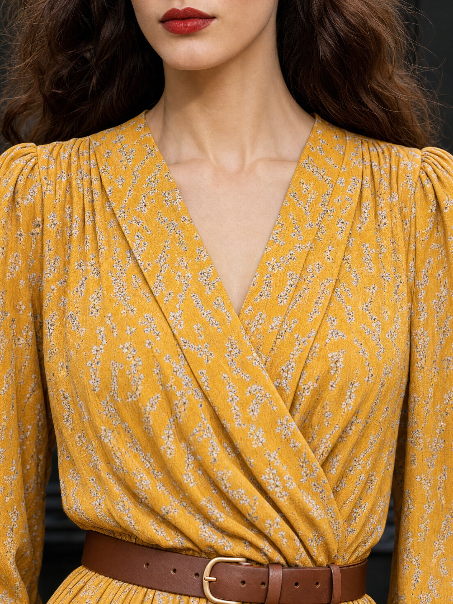 Vintage V-neck Floral Print Full Flare Midi Dress