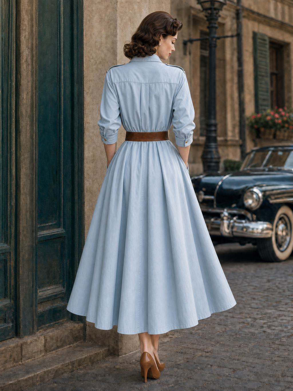 Vintage Trench Epaulets Maxi Dress