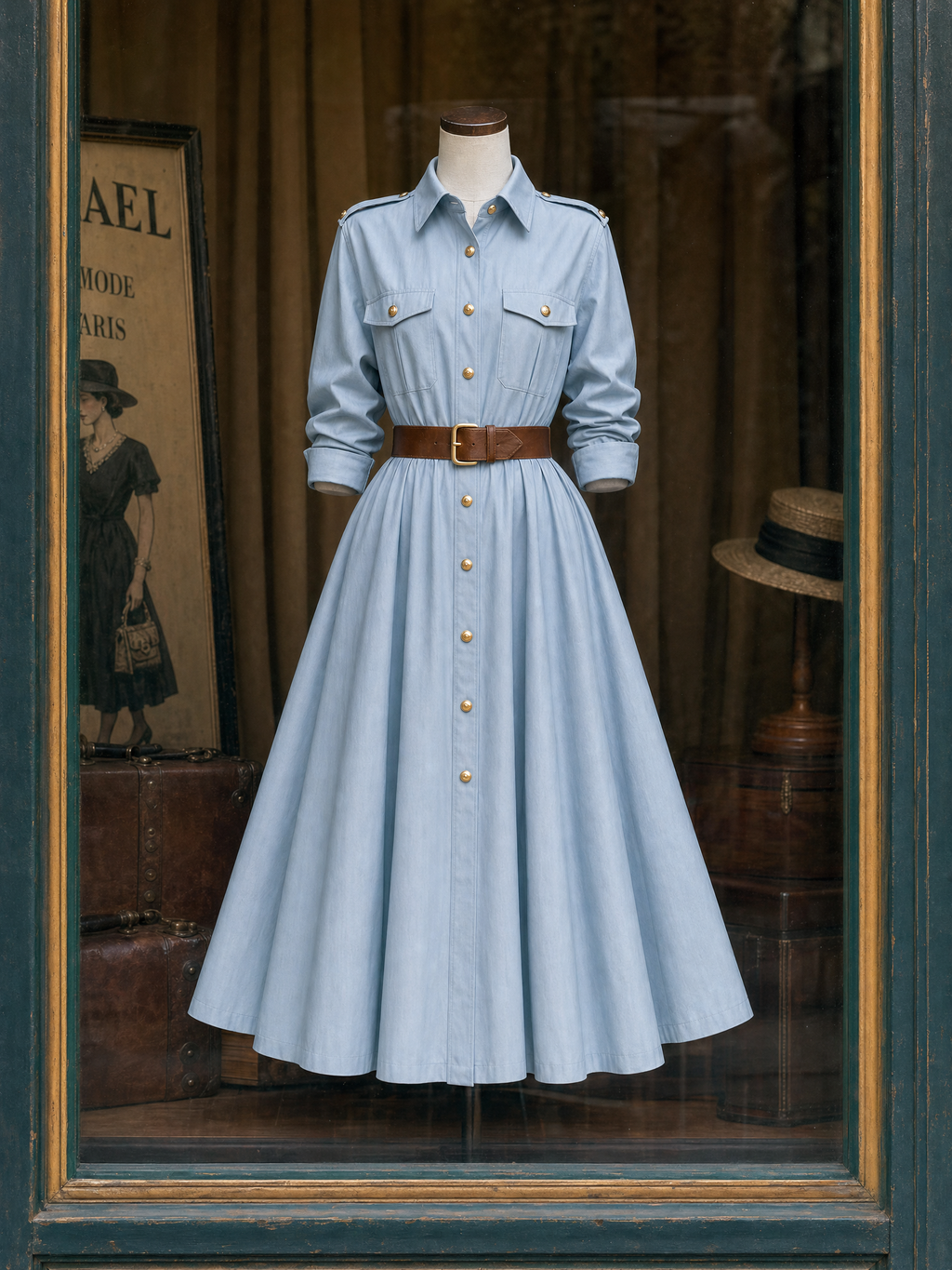 Vintage Trench Epaulets Maxi Dress