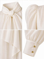 Vintage Tie Neck Puff Sleeve Chiffon Blouse