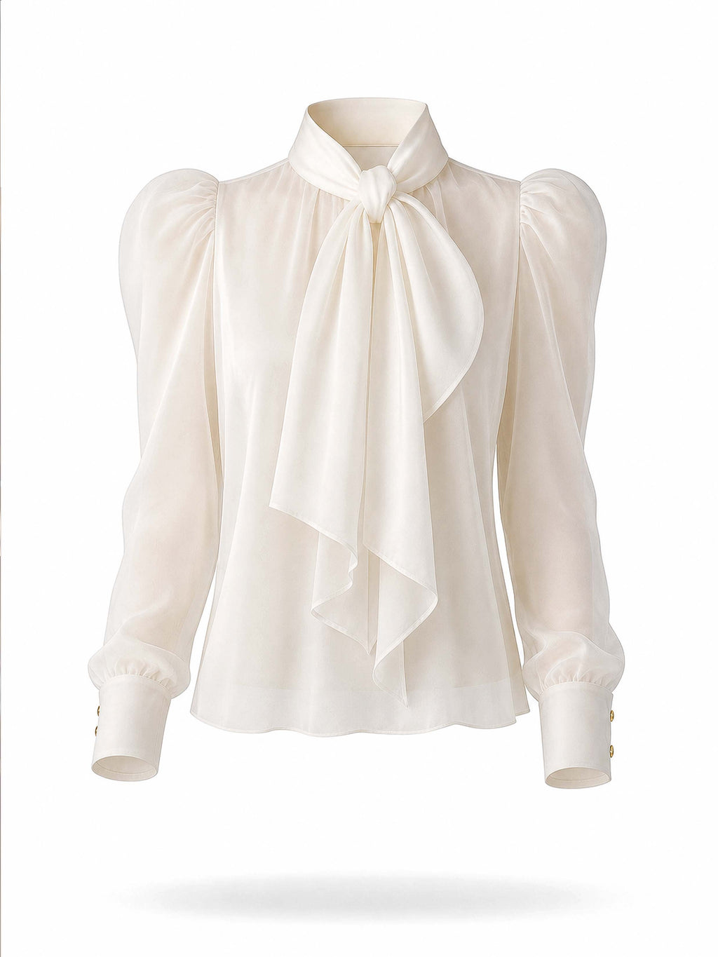 Vintage Tie Neck Puff Sleeve Chiffon Blouse