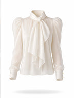 Vintage Tie Neck Puff Sleeve Chiffon Blouse