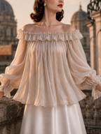 Vintage Off-shoulder Ruffled Lightweight Top