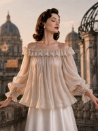 Vintage Off-shoulder Ruffled Lightweight Top
