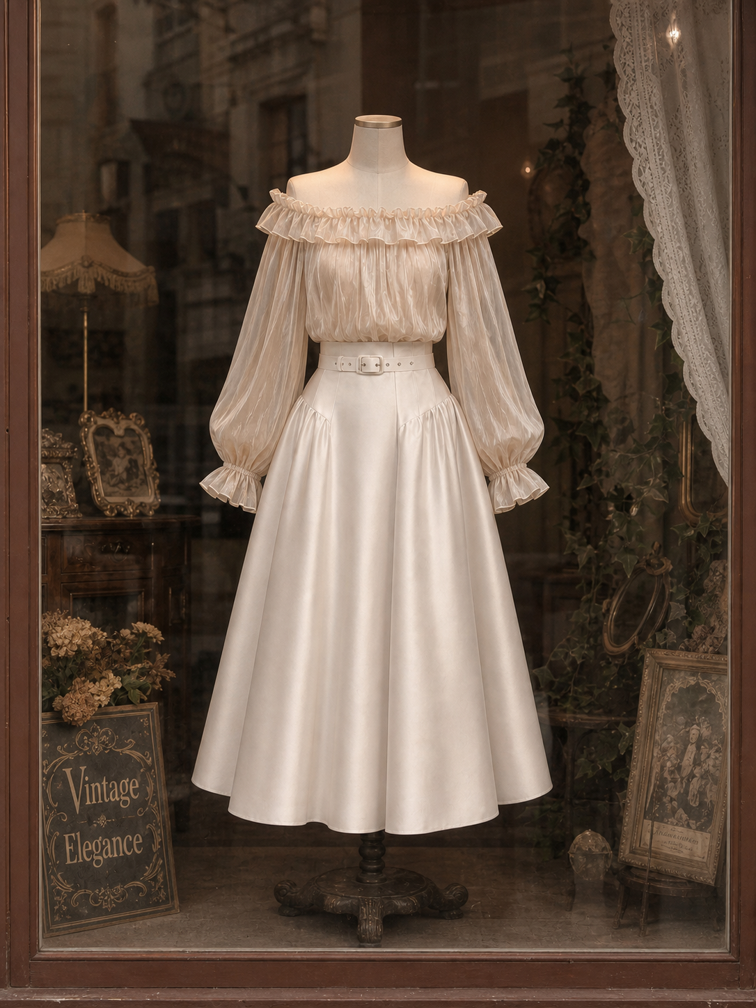 Vintage Satin High-waisted Swing Maxi Skirt