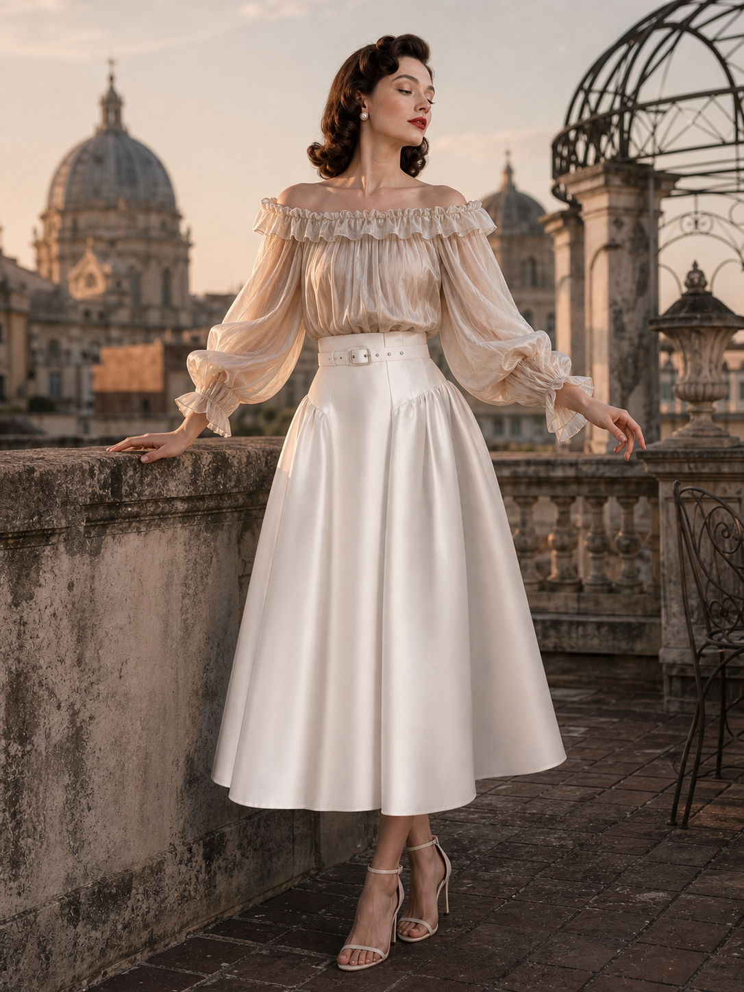 Vintage Satin High-waisted Swing Maxi Skirt