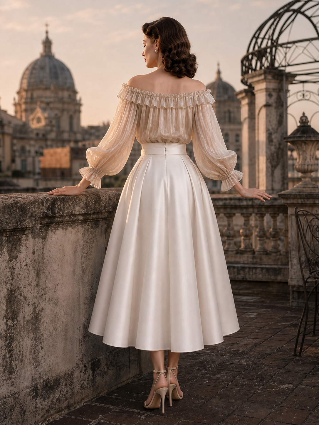 Vintage Satin High-waisted Swing Maxi Skirt