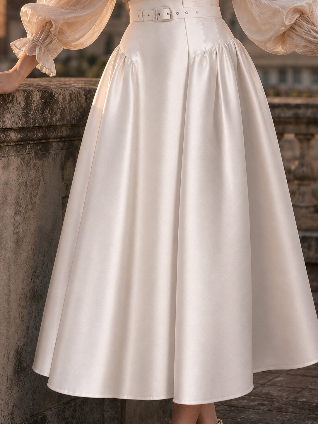 Vintage Satin High-waisted Swing Maxi Skirt
