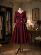 Vintage Hepburn Style Lapel Double Breasted Two-Piece Skirt Set
