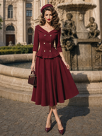 Vintage Hepburn Style Lapel Double Breasted Two-Piece Skirt Set