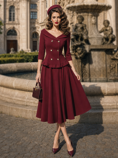 Vintage Hepburn Style Lapel Double Breasted Two-Piece Skirt Set