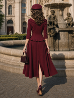 Vintage Hepburn Style Lapel Double Breasted Two-Piece Skirt Set
