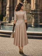 Vintage Elegant Asymmetrical Satin Pleated Midi Dress