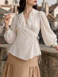 Vintage Ruffled Wrap Tie Straps Blouse