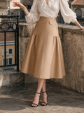 Vintage Ruched High-waisted Swing Midi Skirt