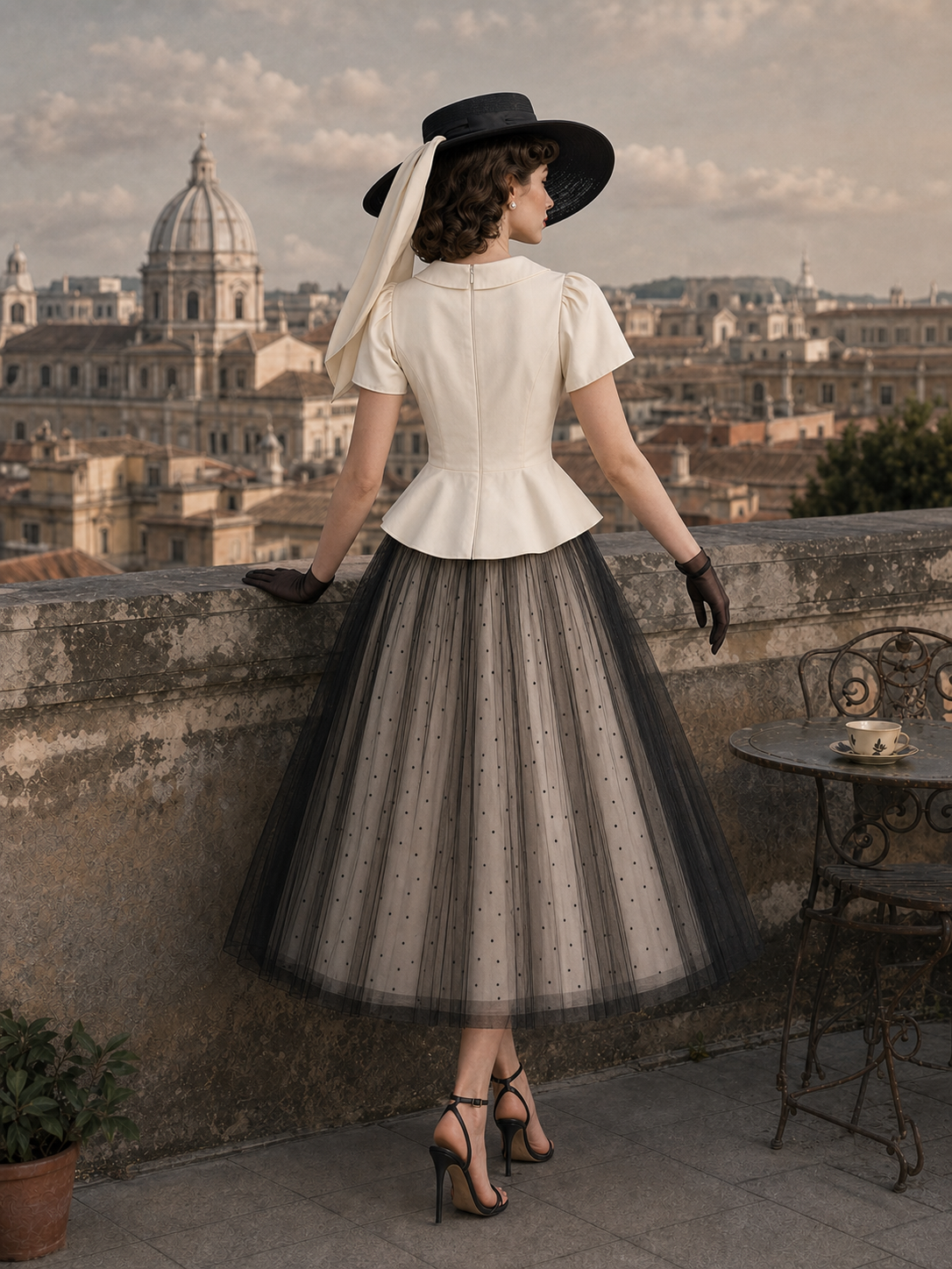 Vintage Lapel Waist-cinched Short-sleeve Top