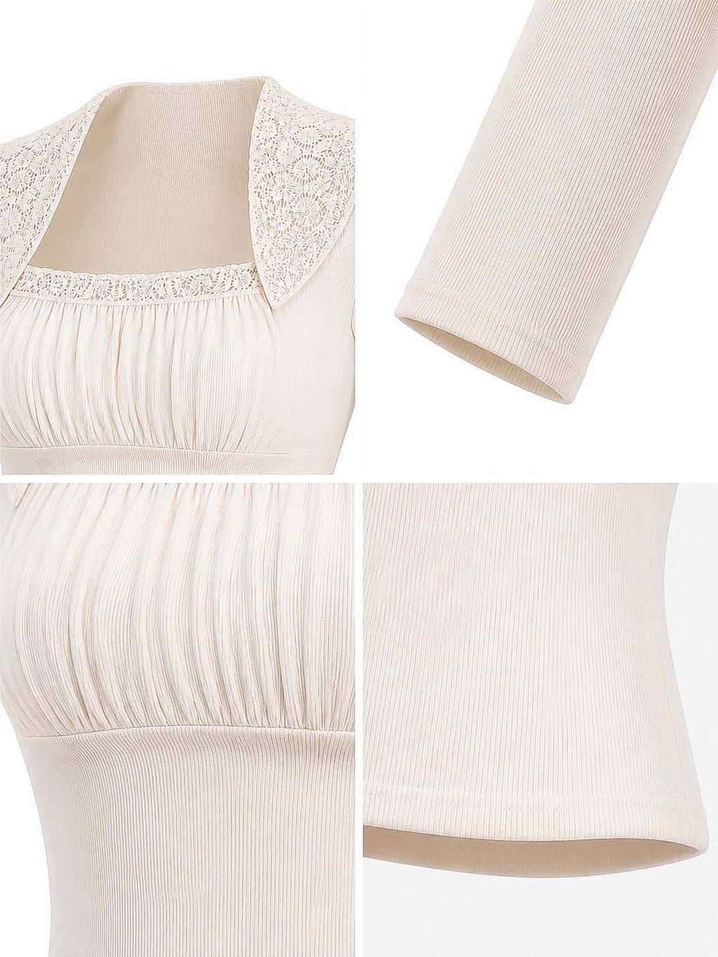 Vintage Lace Collar 3/4 Sleeve Knit Top